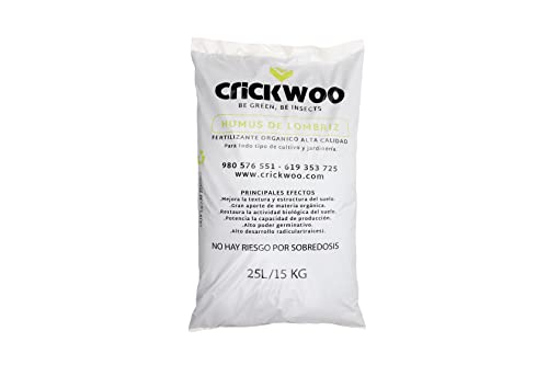 Crickwoo - Humus de Lombriz para Plantas Puro. El Mejor Abono Natural, 25L / 15KG, Fertilizante Universal Orgánico, Rico en microorganismos efectivos para Cualquier Tipo de Cultivo