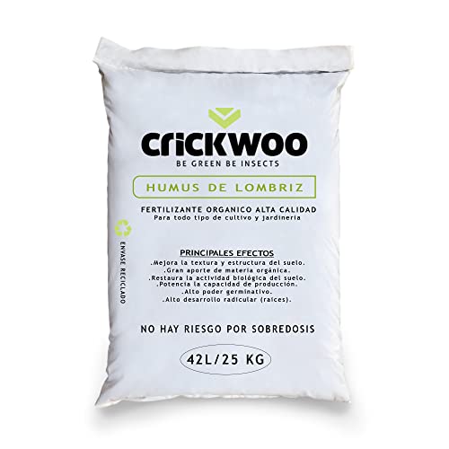 CRICKWOO - Humus de Lombriz para Plantas Puro. El Mejor Abono Natural, 42L / 25KG, Fertilizante Universal Orgánico, Rico en microorganismos efectivos para cualquier tipo de Cultivo