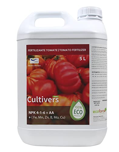 CULTIVERS Fertilizante Tomates Ecológico Líquido de 5L. Abono 100% Orgánico y Natural, Potencia el Sabor y el Crecimiento. Aumenta la Calidad de los Frutos y la Cosecha (5 L)