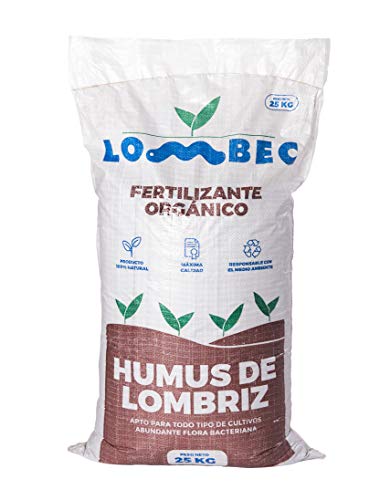 LOMBEC Humus de Lombriz, Saco 25Kg (45L). Fertilizante orgánico, vermicompost 100% Natural. ABONO ecológico Apto para Cualquier Cultivo. Ideal para huertos urbanos. … (25)